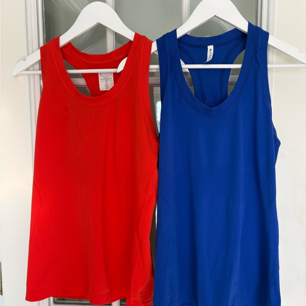 Athleta Medium Tank Top Bundle Racerback Workout Red Blue
